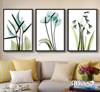 Tranh t&ocirc; m&agrave;u bộ 3 Hoa cỏ xanh