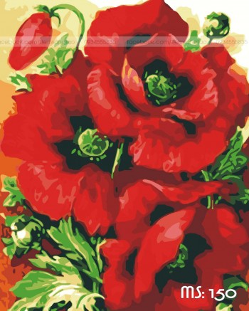 Tranh t&ocirc; m&agrave;u Hoa nở đỏ rực