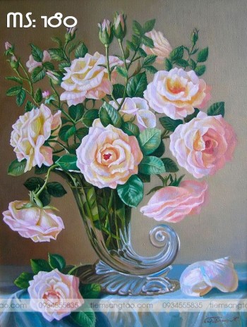 Tranh t&ocirc; m&agrave;u hoa hồng phấn