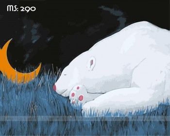 Tranh t&ocirc; m&agrave;u gấu nghịch trăng T290