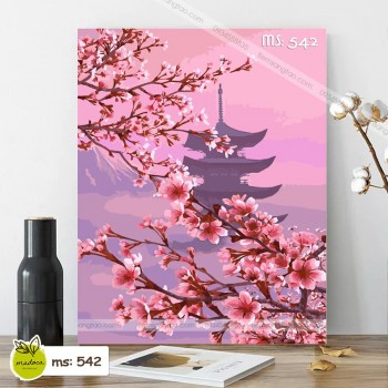 Tranh tô màu ngọn đền giữa mùa hoa T542