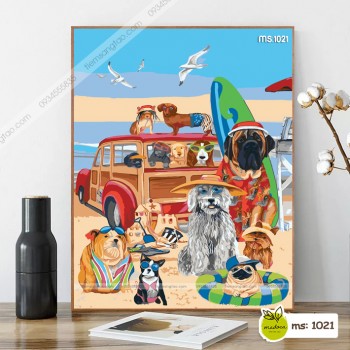 Tranh t&ocirc; m&agrave;u Những ch&uacute; c&uacute;n đi biển T1021