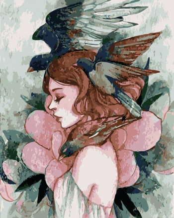 Tranh t&ocirc; m&agrave;u nữ thần c&aacute;c lo&agrave;i chim 935