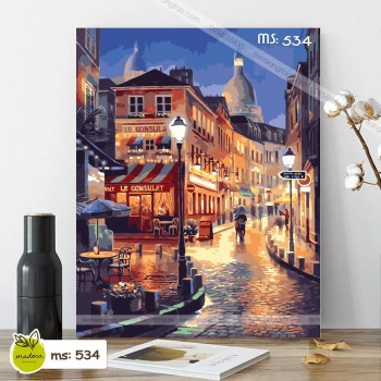 Tranh tô màu phố vắng lên đèn T534