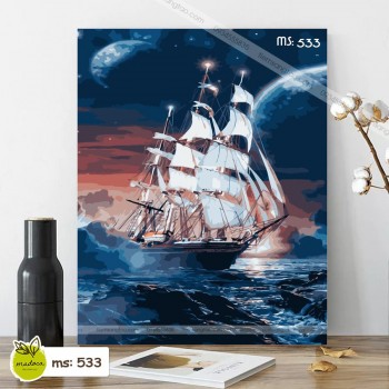 Tranh tô màu tàu trên biển động T533