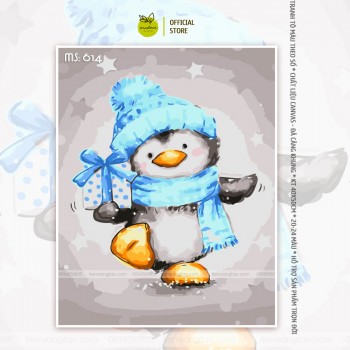 Tranh t&ocirc; m&agrave;u theo số C&aacute;nh cụt v&agrave; hộp qu&agrave; xanh T614