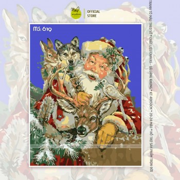 Tranh t&ocirc; m&agrave;u theo số &Ocirc;ng gi&agrave; noel b&ecirc;n mu&ocirc;ng th&uacute; T619