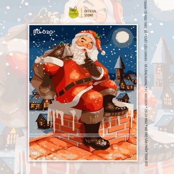 Tranh t&ocirc; m&agrave;u theo số &Ocirc;ng gi&agrave; noel tr&ecirc;n ống kh&oacute;i T620