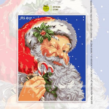 Tranh t&ocirc; m&agrave;u theo số &Ocirc;ng gi&agrave; noel v&agrave; kẹo gậy T617