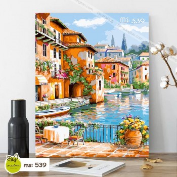 Tranh tô màu yên bình bên bến nhỏ T539